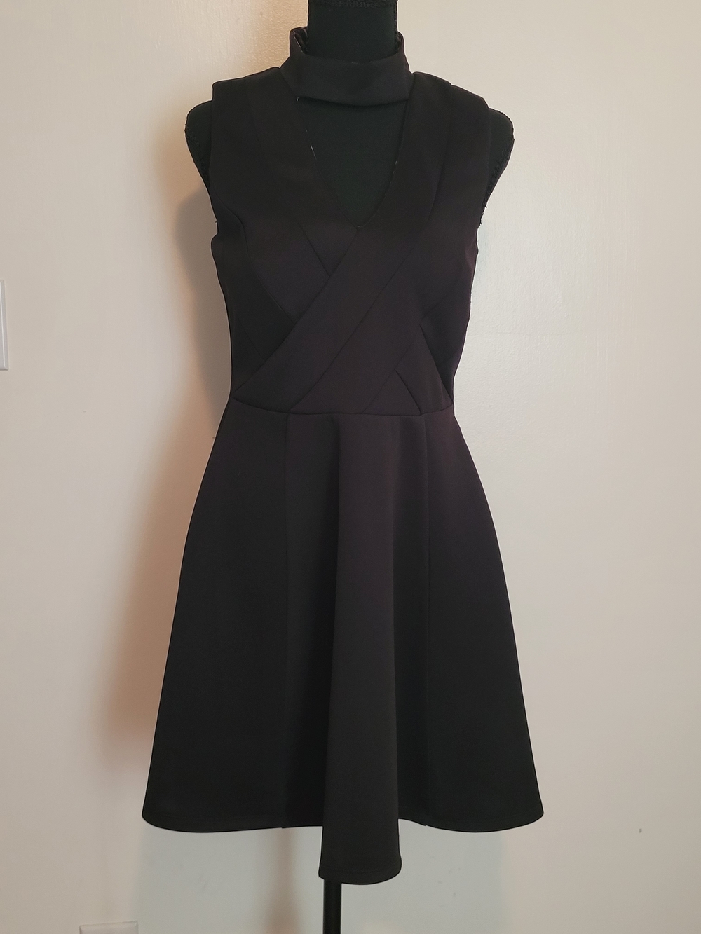Trixxi Black Sleeveless Fit-and-Flare Dress with Mock Collar